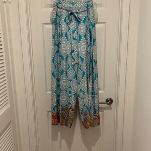 Johnny Was Teal and Gray Geometric Wrap Pants.  Brand new.